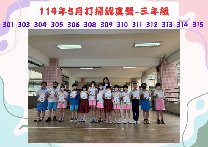 5月份三年級外掃區打掃認真獎(另開新視窗/jpg檔)