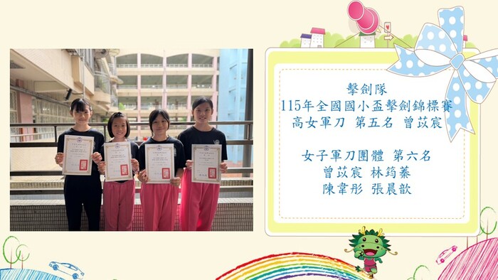 115年全國國小盃擊劍錦標賽榮獲佳績