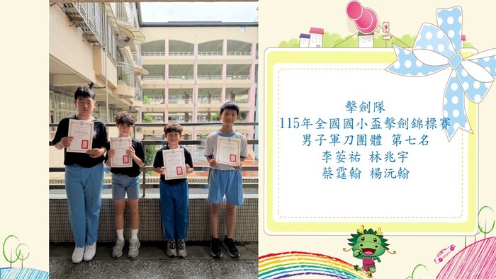 115年全國國小盃擊劍錦標賽榮獲佳績