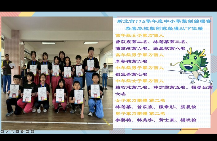 擊劍隊參加新北市114學年度中小學擊劍錦標賽榮獲佳績(另開新視窗/jpg檔)圖片